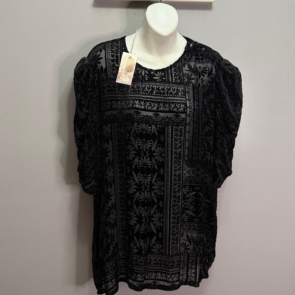 NWT Johnny Was Velvet Amatan Ruched Blouse in Black XL - Picture 2 of 7